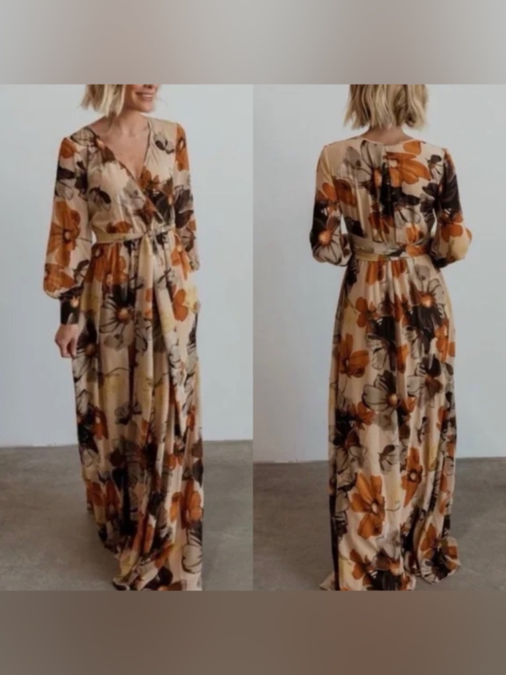 Baltic Born Floral Maxi Dress in Beige, Orange, Brown
